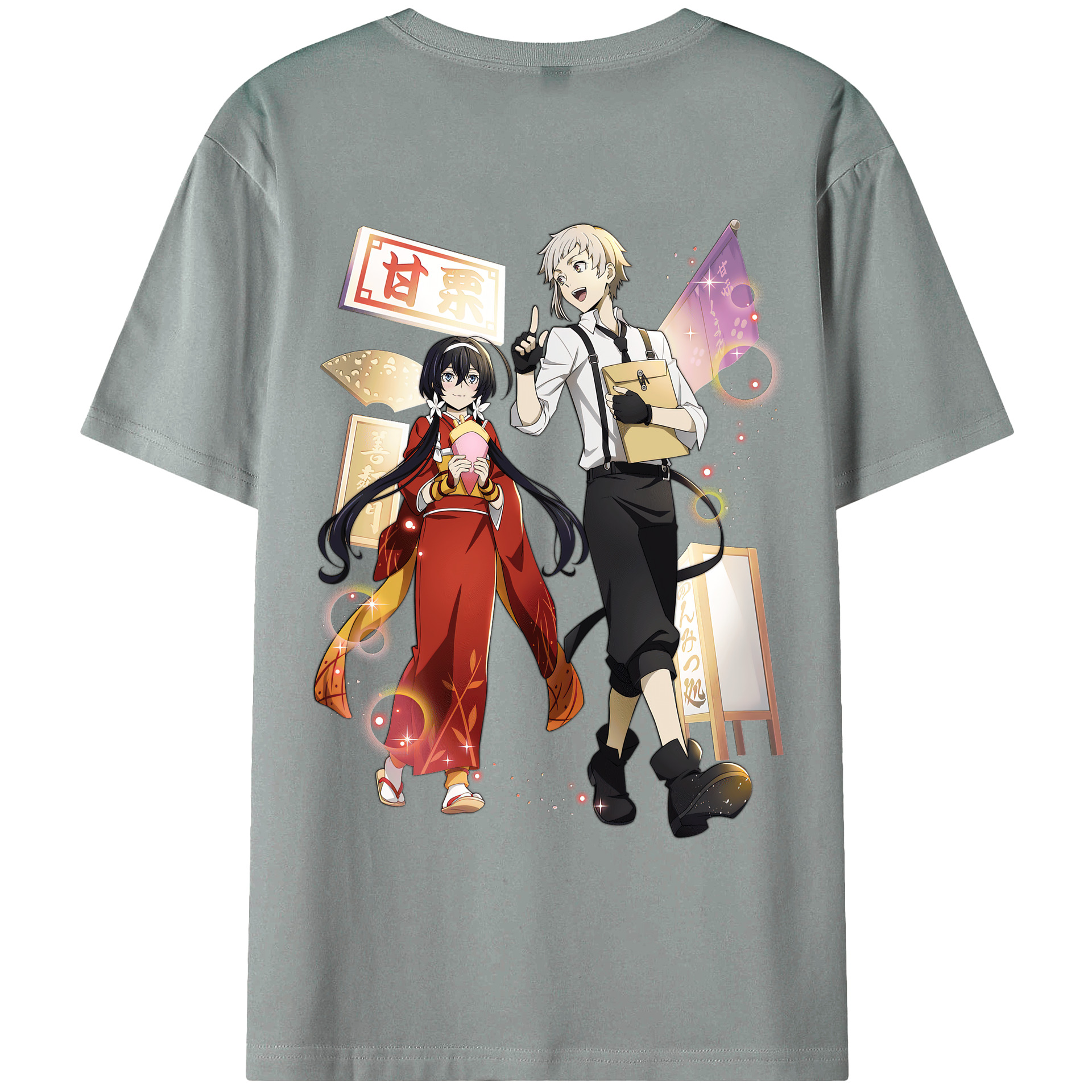 （画像用） 文豪ストレイドッグス Bungo Stray Dogs 綿100％ メンズ半袖Tシャツ（バックプリント） 通気性